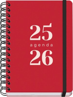 Dohe Grammar Agenda Escolar 25/26 Espiral A5 - Semana Vista - Papel 80g/m2 - Cubierta de Polipropileno - Cierre de Goma Elastica - Color Rojo