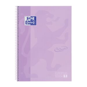 Oxford School Touch Europeanbook 1 Cuaderno A4+ 80 Hojas Microperforadas Cuadricula 5x5mm - Tapa Extradura - Color Malva Pastel