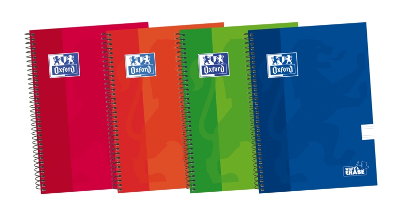 Oxford School Classic Write&Erase 4º Cuaderno Espiral - Tapa Extradura Resistente - Pauta de 2.5mm con Margen - 80 Hojas - Colores Surtidos
