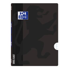 Oxford School Openflex A4 Libreta Grapada - Tapa de Plastico Resistente - Cuadricula 5x5 con 2 Margenes - 48 Hojas de Alta Calidad - Color Negro