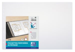 Oxford Pack de 10 Fundas Multitaladro A3 Apaisado 90 Micras - 11 Taladros - Polipropileno Estandar - Acabado Piel Naranja - Transparente