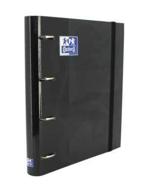 Oxford Europeanbinder Classic A4+ Carpeta de Anillas con Recambio Cuadricula 5x5 - Tapa Extradura - Cierre con Goma Elastica - Color Negro