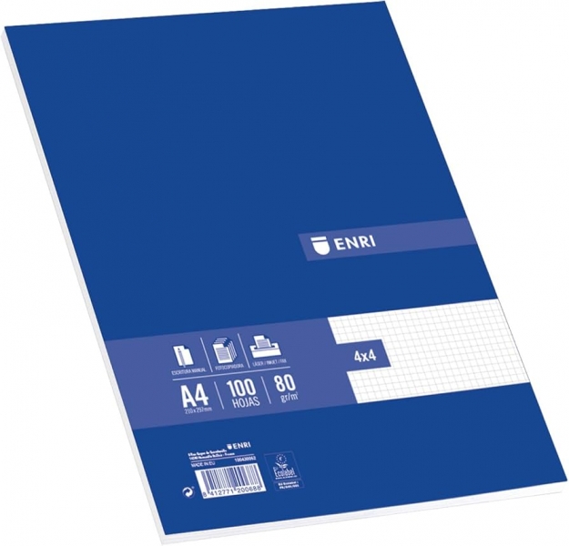 Enri Paquete de 100 Hojas A4 Cuadricula 4x4 - Papel de Alta Calidad