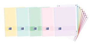 Oxford Europeanbook 8 Live & Go Cuaderno Espiral Formato A4+ Cuadriculado 5x5mm - 160 Hojas Microperforadas con 4 Taladros - Tapa de Plastico - 8 Bandas de Color - Colores Pastel Surtidos