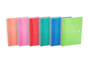 Oxford Office My Colours Cuaderno Espiral A5 - Tapa de Plastico Resistente - Espiral Doble para Mayor Durabilidad - Cuadricula 5x5 Ideal para Matematicas - 90 Hojas de Alta Calidad - Colores Surtidos