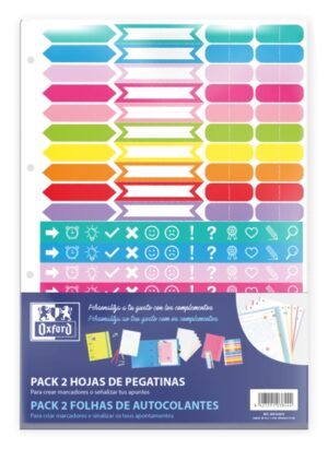 Oxford Pack de 2 Hojas de Stickers - Diseño Variado - Adhesivo de Alta Calidad - Ideal para Decorar Cuadernos