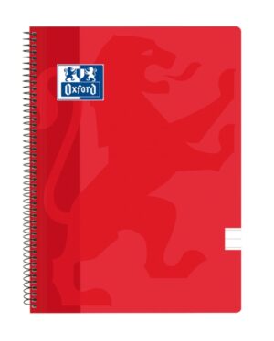 Oxford School Classic Cuaderno Espiral Tapa de Plastico Folio - 80 Hojas - 1 Linea con Margen - Color Rojo