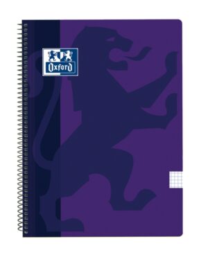 Oxford School Classic Cuaderno Espiral Tapa de Plastico Folio 4x4 - 80 Hojas - Tapa de Plastico Resistente - Cuadricula 4x4 con Margen - Color Lila