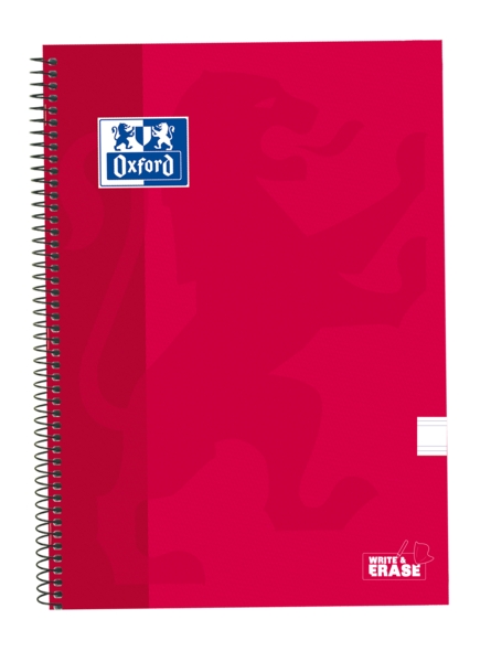 Oxford School Classic Cuaderno Espiral Tapa Extradura Write&Erase - Folio Pauta 2.5mm - 80 Hojas - Color Rojo