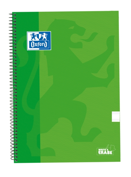 Oxford School Classic Cuaderno Espiral Tapa Extradura Write&Erase - Folio Pauta 2.5mm - 80 Hojas - Color Verde