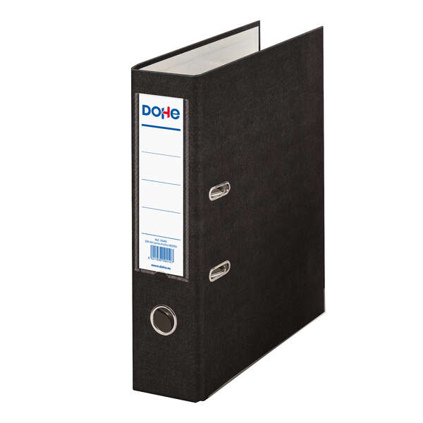 Dohe Archivador de Palanca Tamaño A4 - Lomo Ancho 70mm - Ollao, Rado y Tarjetero en el Lomo - Carton Forrado con Polipropileno - Cantoneras Metalicas - Color Negro