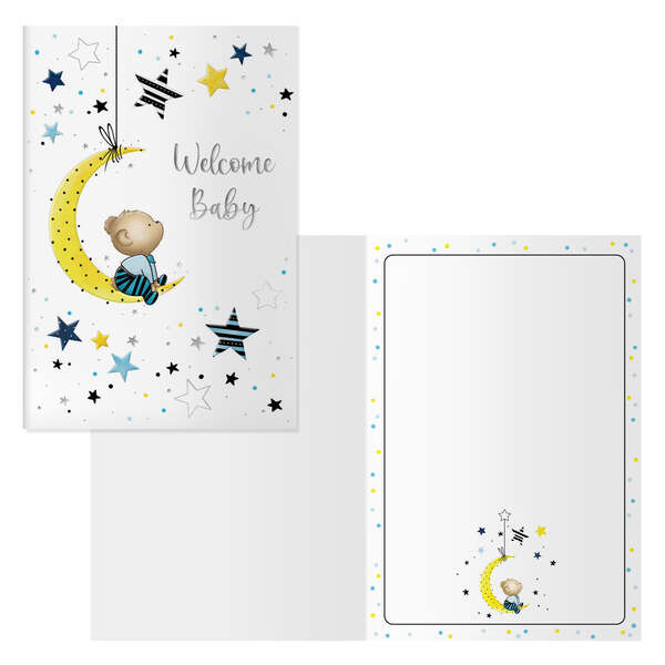 Dohe Luna Pack de 6 Tarjetas de Felicitacion para Nacimientos - 11.5x17cm - Impresas a Todo Color - Estampaciones con Pelicula de Color - Estampacion en Seco - Papel Offset Blanco de 300gr - Incluye Sobre de Color