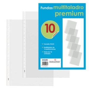 Dohe 10 Fundas Multitaladro Premium con 16 Perforaciones - 220x310mm - Polipropileno Rugoso