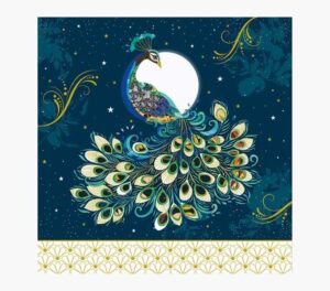 Pictura Tarjeta Arabesque - 16x16cm - Tematica Pavo Real - Tarjeta Triptica - Incluye Sobre Blanco - Papel con Certificacion FSC