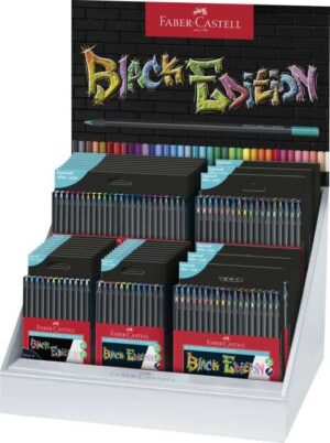 Faber-Castell Black Edition Expositor con 36 Estuches Surtidos de Lapices de Colores - Mina Supersuave - Madera Negra - Ideales para Dibujo sobre Papel Claro, Oscuro y de Colores - Colores Surtidos