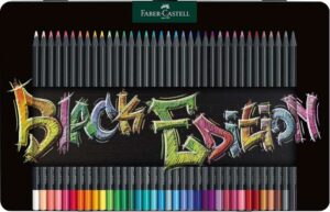 Faber-Castell Black Edition Caja Metalica de 36 Lapices de Colores - Mina Supersuave - Madera Negra - Ideales para Dibujo sobre Papel Claro, Oscuro y de Colores - Colores Surtidos