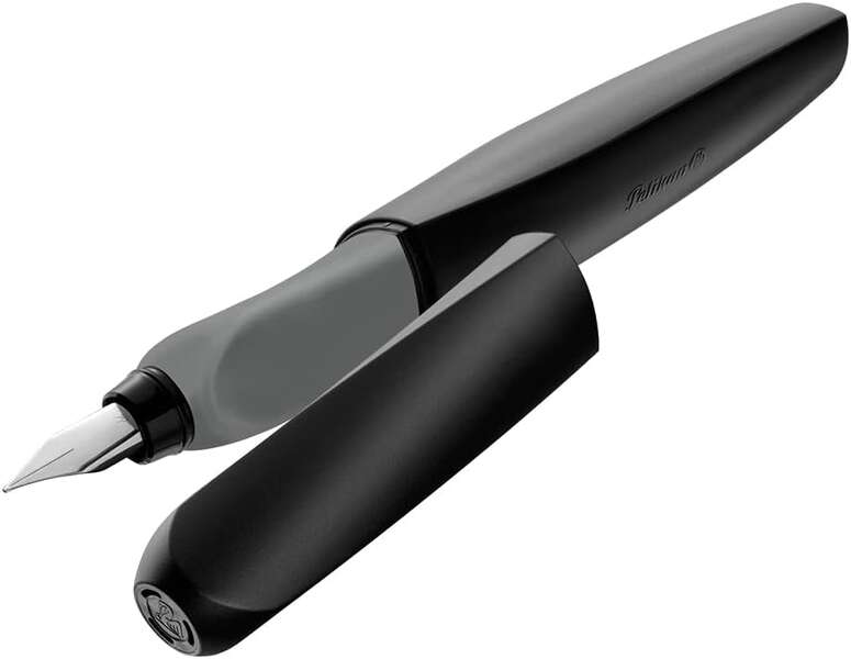 Pelikan Twist Pluma Estilografica Escolar Recargable - Plumilla de Acero Inoxidable Punto M - Cuerpo Color Negro (946806)