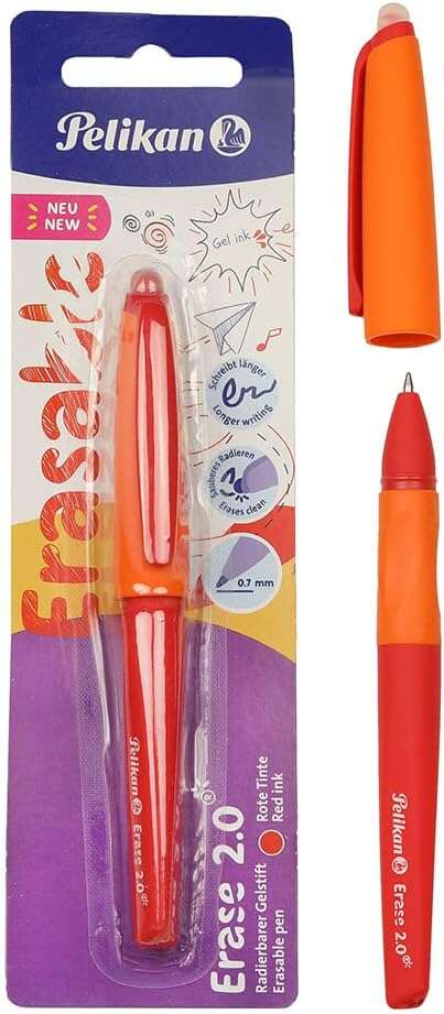 Pelikan Roller Erase 2.0 Boligrafo Trazo 0.7mm - Empuñadura Ergonomica - Larga Duracion de la Tinta - Diseño Fresco y Divertido - Color Rojo
