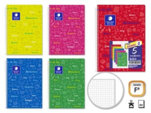 Golden Pack de 5 Cuadernos Asignatura Folio 80 Hojas 90gr Cuadricula 4x4 - Resistente - Tapa Plastica - Ideal para Estudiantes - Colores Surtidos