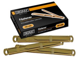 Ingraf Pack de 50 Fasteners - Latonado para Encuadernacion Rapida y Resistente - Incluye Lengüeta y Corredera - Color Oro
