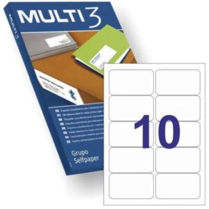 Multi3 Pack de 1.000 Etiquetas Permanentes 99.1x57mm - Cantos Romos - 100 Hojas x 10 Etiquetas - Color Blanco