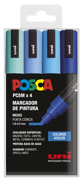 Posca PC-5M Estuche de 4 Marcadores de Pintura - Punta de Bala 1.8-2.5mm - Tinta Base al Agua - Resistente a la Luz - Color Surtido