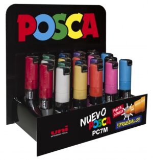 Posca PC-7M Expositor de 20 Marcadores de Pintura - Punta de Bala 4.5-5.5mm - Tinta Base al Agua - Resistente a la Luz - Colores Surtidos