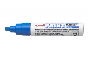 Uni-ball PX-30 Marcador de Pintura - Punta Biselada Acrilica 4-8.5mm - Linea Gruesa - Cuerpo de Aluminio - Tinta Permanente Resistente a Luz y Agua - Color Azul