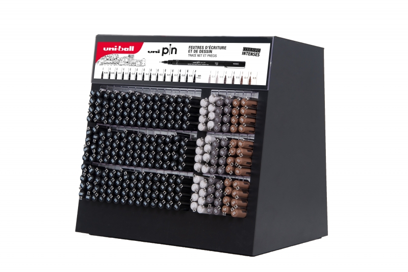 Uni-ball Uni Pin Expositor de 240 Rotuladores Calibrados - Punta Poliacetal - Tinta Pigmentada Resistente al Agua y Luz - Ideal para Dibujo Profesional y Escritura - Colores y Grosores Surtidos