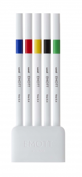 Uni-ball PEM-SY Set Nº1 Emott Vivid Colors Pack de 5 Rotuladores de Linea Fina - Punta 0.4mm - Tinta a Base de Agua - Diseño Innovador - Ancho de Linea Constante - Colores Surtidos