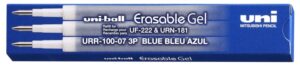 Uni-ball UF-220 Pack de 3 Recambios de Gel Borrable URR-100-07 - Punta 0.7mm - Color Azul
