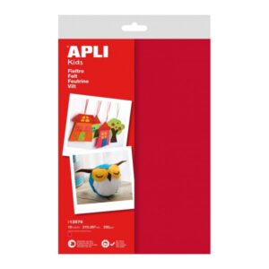 Apli Pack de 10 Hojas de Fieltro A4 - 40% Lana Natural - Grosor 250gr - Resistente y Suave - Facil de Marcar, Cortar y Pegar - Color Rojo