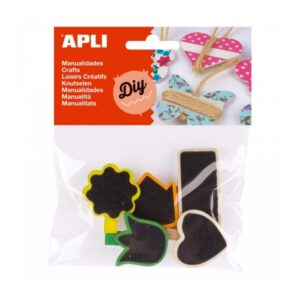 Apli Mini Pinzas de Madera con Formas en Acabado Pizarra - Flor - Tulipan - Flecha - Rectangulo - Corazon - Ideales para Decorar y Sujetar Tarjetas, Fotos y Mas - Color Negro