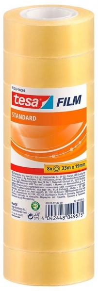 Tesa Tesafilm Standard Pack de 8 Cintas Autoadhesivas Transparentes 19mmx33m - Buena Adherencia y Alta Resistencia a la Luz UV - Sin PVC