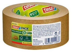 Tesa Tesapack Paper Standard Cinta Adhesiva de Papel 50mmx50m - Hecho con 56% de Materiales Biodegradables - Papel Procedente de Bosques Certificados FSCTM - Color Marron