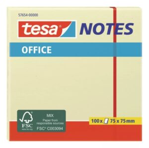 Tesa Notes Bloc de 100 Notas Adhesivas 75x75mm - Sin Disolventes - Reposicionables - Color Amarillo