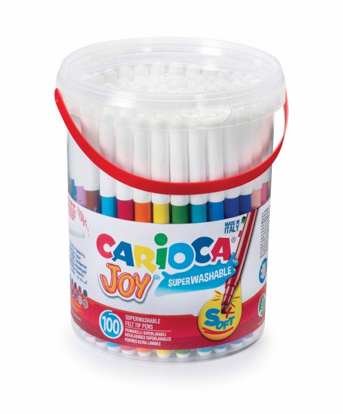 Carioca Joy Pack de 100 Rotuladores - Tinta Superlavable - Punta Fina 2.8mm y Bloqueada - Tapa Ventilada - Color Varios