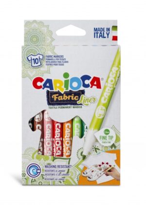 Carioca Fabric Pack de 10 Rotuladores para Tejidos - Punta Fina - Tinta Especial para Tejidos - Colores Indelebles - Punta Maxi Ø 2.6mm - Planchar para Mayor Duracion y Brillo - Color Varios