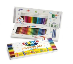 Carioca Joy Pack de 65 Piezas para Colorear - Incluye 30 Rotuladores Super Lavables + 30 Lapices de Colores + 2 Gomas de Borrar + 2 Lapices de Grafito HB + 1 Sacapuntas con Deposito - Colores Surtidos
