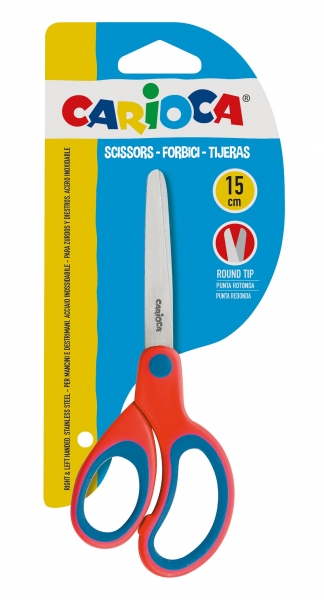 Carioca Tijeras Grandes 15cm - Punta Redonda - Acero Inoxidable - Comodas para Zurdos y Diestros - Color Rojo