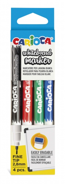 Carioca Pack de 4 Rotuladores para Pizarra Blanca Punta Fina - Secado Rapido - Se Borra Facilmente - Punta de Ø 2.8mm - Color Varios