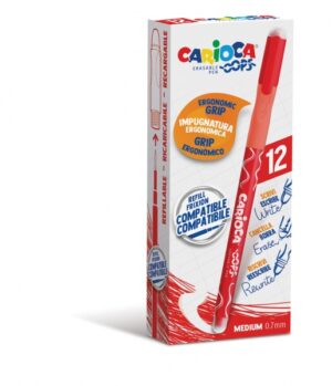 Carioca Oops Boligrafos Borrables - Tinta Termo Sensible - Empuñadura Ergonomica Triangular - Punta de Ø 0.7mm - Doble Goma - Color Rojo