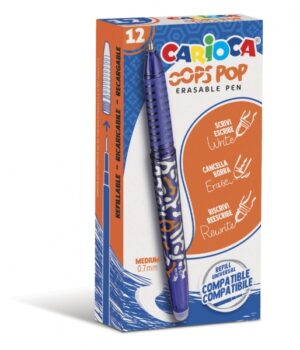 Carioca Oops Pop Boligrafos Borrables - Termo Sensible - Empuñadura Texturizada - Punta de Ø 0.7mm - Doble Goma - Recambios Compatibles - Color Azul