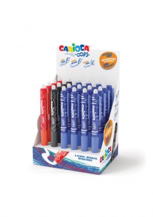 Carioca Oops Expositor de 24 Boligrafos Borrables Retractiles - Tinta Termo Sensible - Empuñadura Ergonomica Triangular - Punta de Ø 0.7mm - Doble Goma - Recambios Compatibles - Colores Surtidos