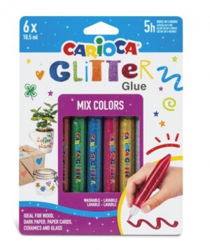 Carioca Glitter Glue Multiglitter Blister de 6 Tubitos de Cola de Color - para Decorar con Efecto Glitter - Se Aplica Directamente sobre la Superficie - Seca en 30 Minutos - Color Varios