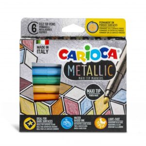 Carioca Metallic Maxi Pack de 6 Rotuladores - Punta Maxi Ø 6mm - Ideales para Superficies Oscuras - Colores Permanentes en Superficies Porosas - Color Varios