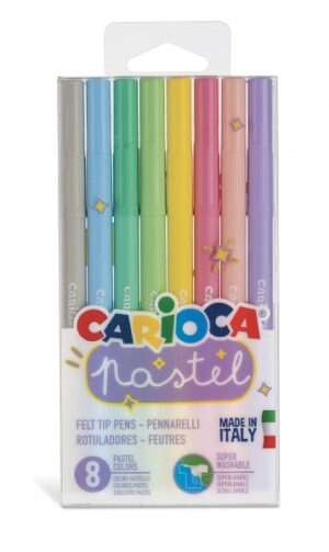 Carioca Pastel Pack de 8 Rotuladores - Tinta Superlavable - Perfectos para Colorear y Subrayar - No Toxicos - Punta Bloqueada Conica - Color Varios