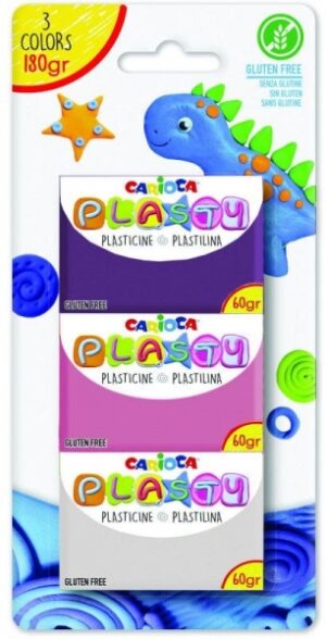 Carioca Blister 3 Plastilinax60gr - Facil de Usar - No Se Seca - Reutilizable - Colores Brillantes y Mezclables - Libre de Gluten - Color Varios