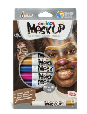Carioca Mask Up Metallic Pack de 6 Colores Metalicos para la Piel - Ideales para Fiestas - Colores Brillantes y Lavables - Mezclables - 2 Tutoriales Incluidos - Colores Surtidos