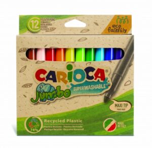 Carioca Jumbo Eco Family Pack de 12 Rotuladores - Punta Maxi 6mm - Tinta Superlavable - Capuchon Ventilado - Color Varios